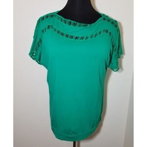 Roman's Teal Size 18/20 Short Sleeve Shirt Crochet Accent Cottage Coastal Boho